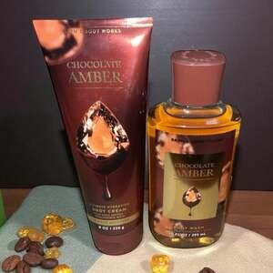 Bath & Body Works Chocolate Amber Shower Gel Body Cream Set Lot x2 Amber Warm